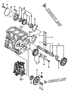  Двигатель Yanmar 3TNV82A-KWA, узел -  Распредвал и приводная шестерня 