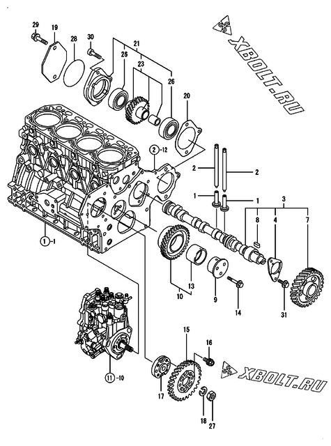  Распредвал и приводная шестерня двигателя Yanmar 4TNV84-KWA