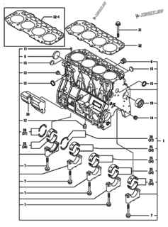  Двигатель Yanmar 4TNV94L-NWI, узел -  Блок цилиндров 