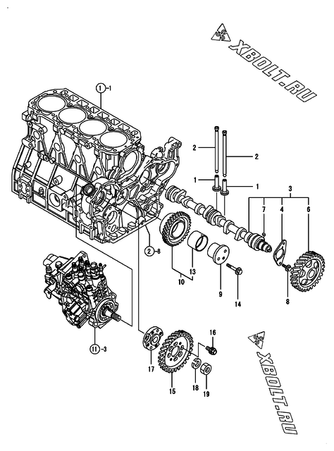  Распредвал и приводная шестерня двигателя Yanmar 4TNV94L-NWI