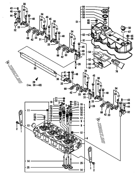  Головка блока цилиндров (ГБЦ) двигателя Yanmar 4TNV98-NWI