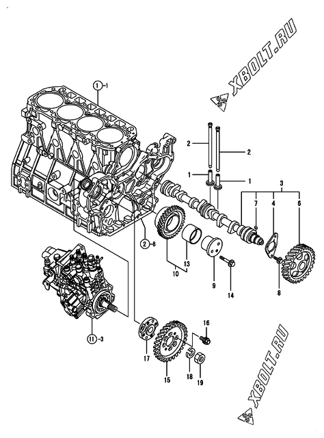  Распредвал и приводная шестерня двигателя Yanmar 4TNV98-NWI