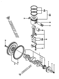  Двигатель Yanmar 4TNV98-NWI, узел -  Коленвал и поршень 