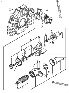  Двигатель Yanmar 4TNV98-NWI, узел -  Стартер 