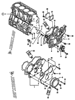  Двигатель Yanmar 4TNV98T-NNSV, узел -  Корпус редуктора 