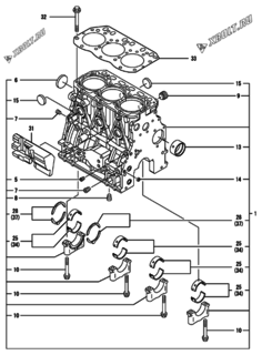  Двигатель Yanmar 3TNV88-MWA, узел -  Блок цилиндров 