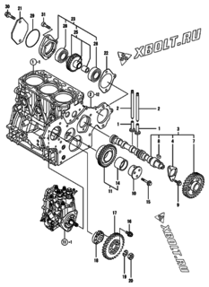  Двигатель Yanmar 3TNV88-MWA, узел -  Распредвал и приводная шестерня 