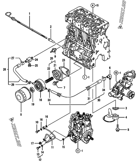  Система смазки двигателя Yanmar 3TNV88-MWA