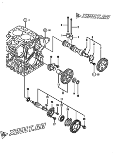  Двигатель Yanmar 2TNE68C-ENP, узел -  Распредвал и приводная шестерня 