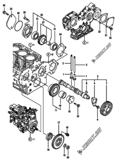  Двигатель Yanmar 3TNV88-KLAN, узел -  Распредвал и приводная шестерня 