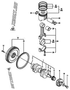  Двигатель Yanmar 3TNV88-KLAN, узел -  Коленвал и поршень 