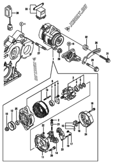  Двигатель Yanmar 3TNV88-KLAN, узел -  Генератор 