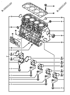  Двигатель Yanmar 4TNV88-KLAN, узел -  Блок цилиндров 
