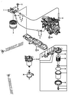  Двигатель Yanmar 4TNV88-KLAN, узел -  Топливопровод 