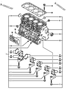  Двигатель Yanmar 4TNV84-KLAN, узел -  Блок цилиндров 