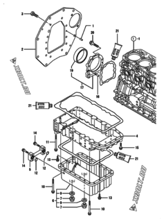 Двигатель Yanmar 4TNV84-KLAN, узел -  Крепежный фланец и масляный картер 