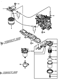  Двигатель Yanmar 4TNV84-KLAN, узел -  Топливопровод 