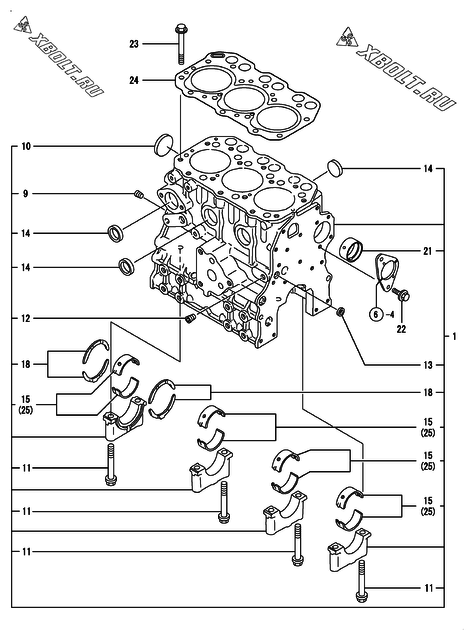  Блок цилиндров двигателя Yanmar 3TNE74C-EMA