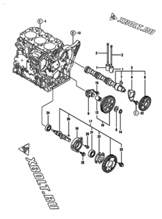  Двигатель Yanmar 3TNE74C-EMA, узел -  Распредвал и приводная шестерня 
