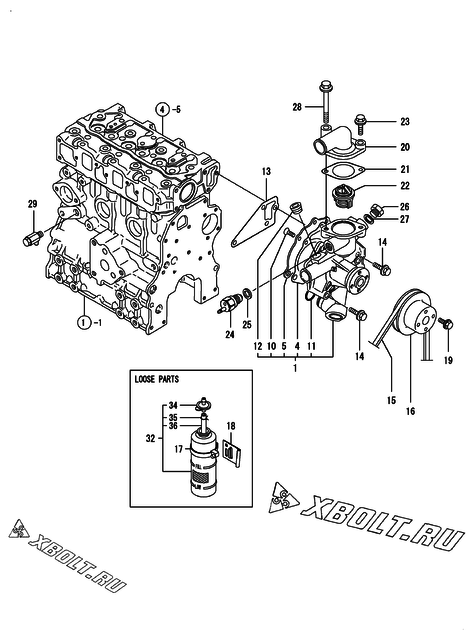  Система водяного охлаждения двигателя Yanmar 3TNE74C-EMA