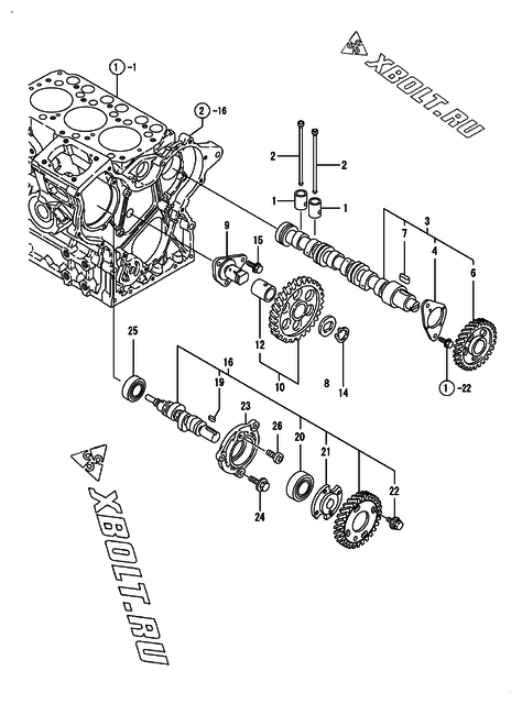  Распредвал и приводная шестерня двигателя Yanmar 3TNE68C-EMA