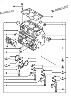  Двигатель Yanmar 3TNV82A-GGK, узел -  Блок цилиндров 