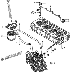  Двигатель Yanmar 4TNV98-GGK, узел -  Топливопровод 