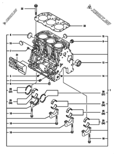  Двигатель Yanmar 3TNV88-GKM, узел -  Блок цилиндров 