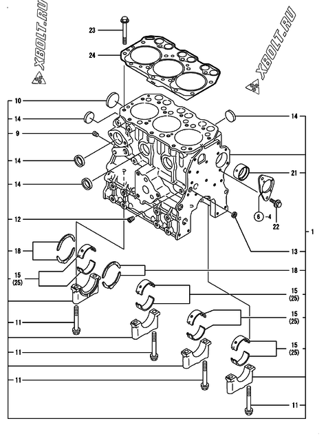  Блок цилиндров двигателя Yanmar 3TNE74C-ENP