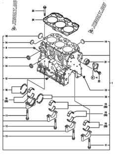  Двигатель Yanmar 3TNE74C-ENP, узел -  Блок цилиндров 