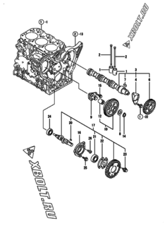  Двигатель Yanmar 3TNE74C-ENP, узел -  Распредвал и приводная шестерня 