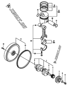  Двигатель Yanmar 3TNE74C-ENP, узел -  Коленвал и поршень 
