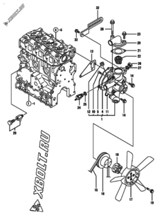  Двигатель Yanmar 3TNE74C-ENP, узел -  Система водяного охлаждения 