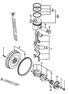  Двигатель Yanmar 3TNE68C-ENP, узел -  Коленвал и поршень 