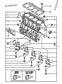  Двигатель Yanmar 4TNV94L-XHYB, узел -  Блок цилиндров 