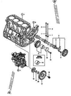  Двигатель Yanmar 4TNV94L-XHYB, узел -  Распредвал и приводная шестерня 