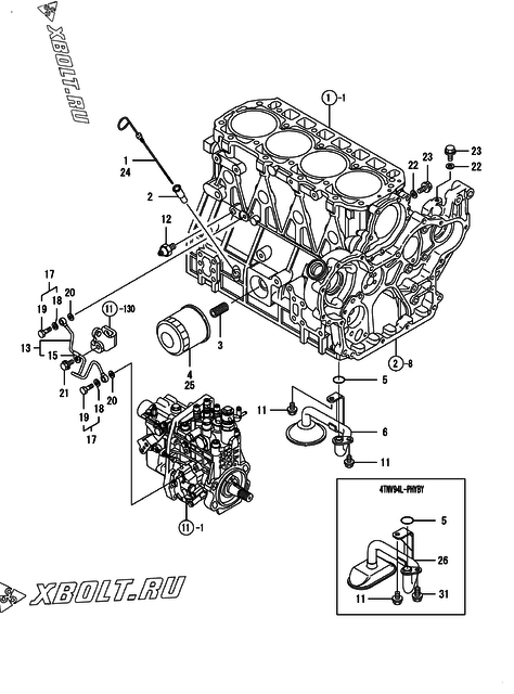  Система смазки двигателя Yanmar 4TNV94L-PHYBW