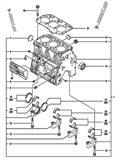  Двигатель Yanmar 3TNV82A-DCR, узел -  Блок цилиндров 