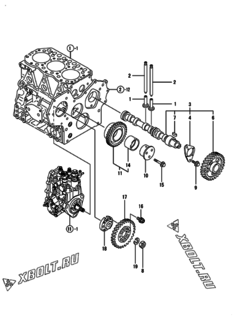  Двигатель Yanmar 3TNV82A-DCR, узел -  Распредвал и приводная шестерня 