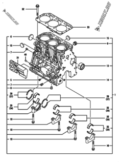  Двигатель Yanmar 3TNV88-DCR, узел -  Блок цилиндров 