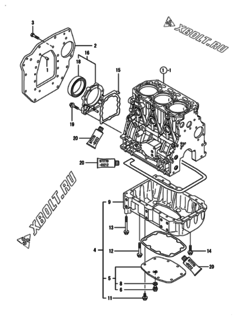  Двигатель Yanmar 3TNV88-DCR, узел -  Крепежный фланец и масляный картер 