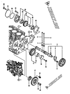  Двигатель Yanmar 3TNV88-DCR, узел -  Распредвал и приводная шестерня 