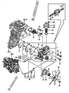  Двигатель Yanmar 3TNV88-DCR, узел -  Система водяного охлаждения 