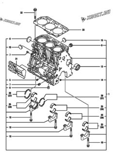  Двигатель Yanmar 3TNV88-XAMM, узел -  Блок цилиндров 