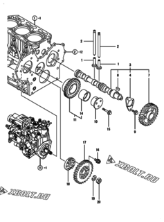  Двигатель Yanmar 3TNV88-XAMM, узел -  Распредвал и приводная шестерня 