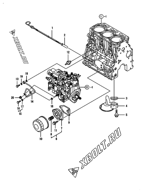  Система смазки двигателя Yanmar 3TNV88-XAMM
