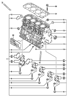  Двигатель Yanmar 4TNV84T-XWA, узел -  Блок цилиндров 