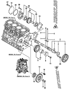  Двигатель Yanmar 4TNV88-XWA, узел -  Распредвал и приводная шестерня 