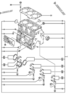  Двигатель Yanmar 3TNV82A-GMG, узел -  Блок цилиндров 