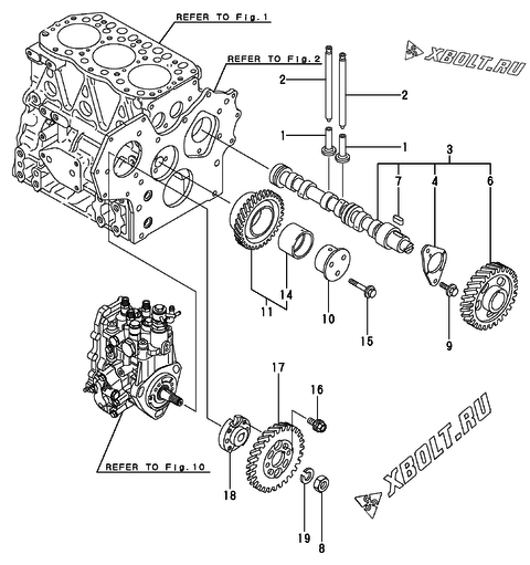  Распредвал и приводная шестерня двигателя Yanmar 3TNV82A-GMG
